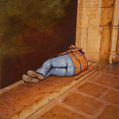 HOME CARGOL 2010 / Barcelona (Acrílic i metall s/ llenç, 65x65) Antoni Miró